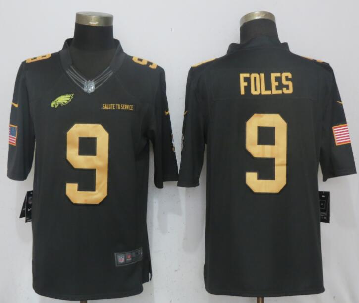 Men Philadelphia Eagles #9 Foles Gold Anthracite Salute To Service New Nike Limited NFL Jerseys->->NFL Jersey